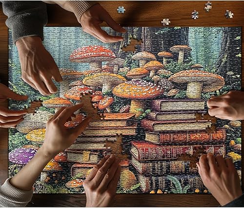 Miniatura 3 de Rompecabezas vintage de hongos para adultos, 1000 piezas, rompecabezas de libros de naturaleza, arte forestal, rompecabezas retro de hongos con