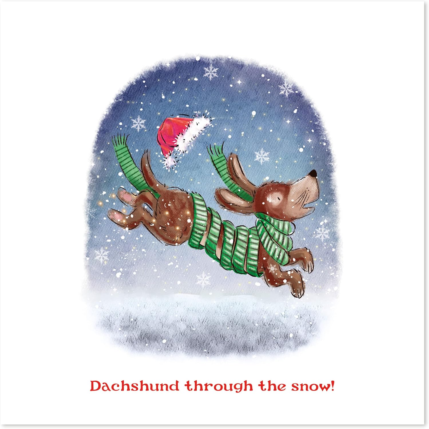 The Heritage Press 8 fun watercolour 'Sausage Dog' Christmas Cards for