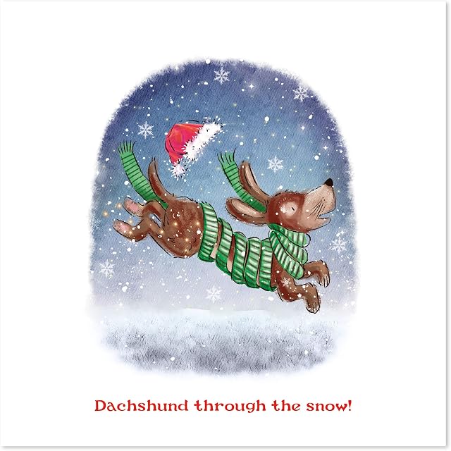 The Heritage Press 8 fun watercolour 'Sausage Dog' Christmas Cards for Family and Friends - Dachshund through the Snow - Made in UK - Pack of 8