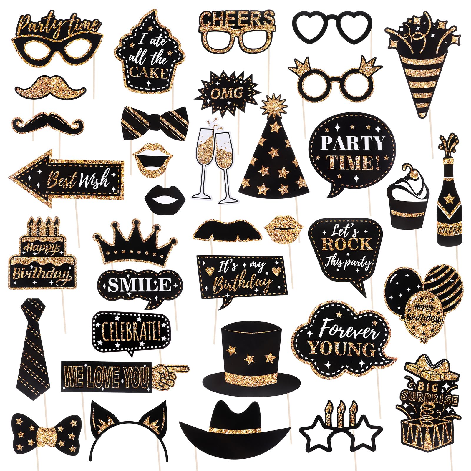 cobee 36 Pack Birthday Photo Booth Props Kit Party Favors Selfie Supplies