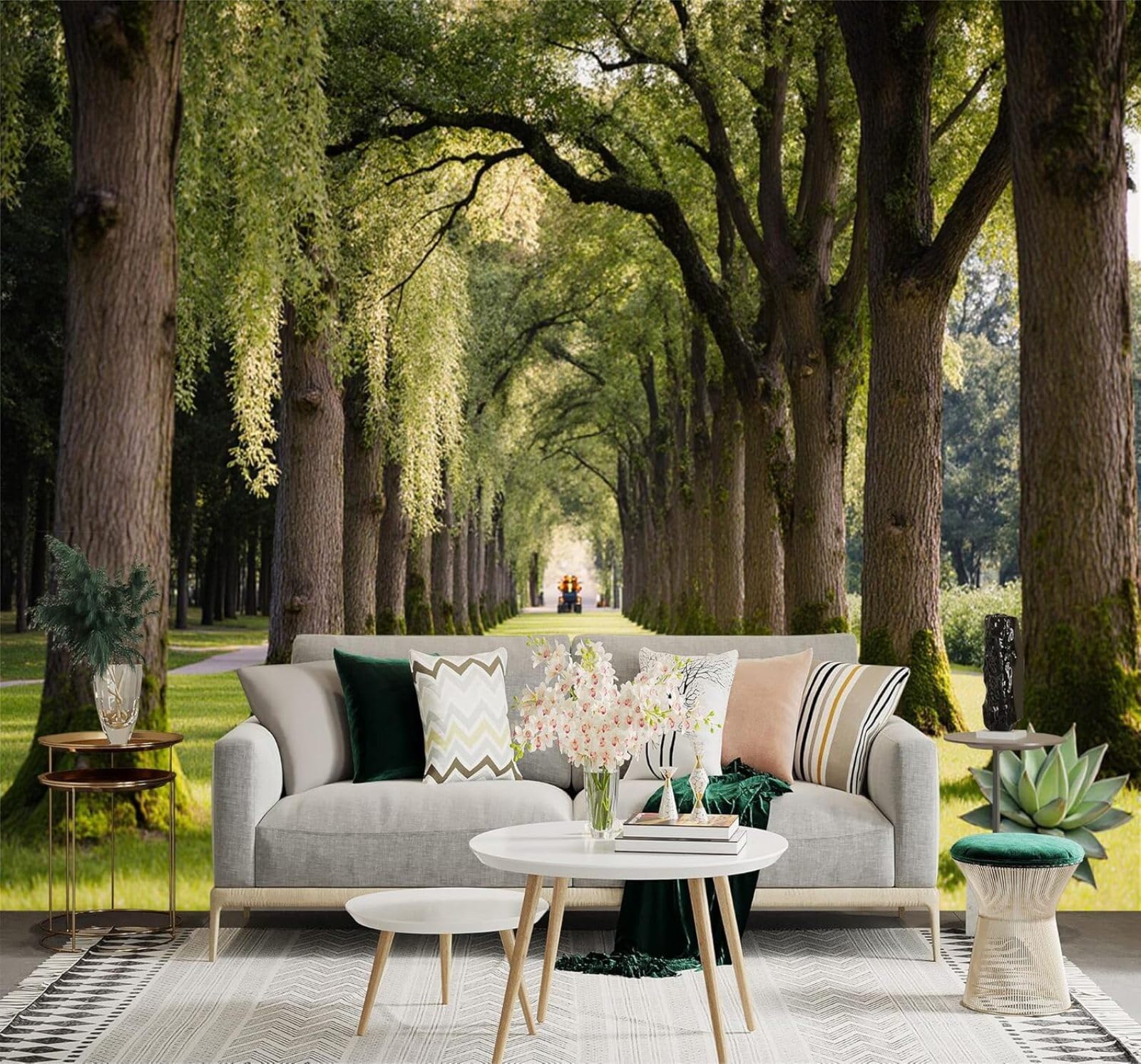 Xlming 300Cm×210Cm(B×H) Green Grass Sunshine Tree Shade Footpath Sense Of Space 3D Wallpaper Silky Texture Home Study Office Grey Dining Room Sofa Bedroom Living Room Tv Backdrop-300Cm×210Cm