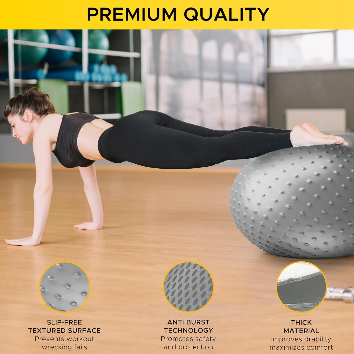 PULSEFIT Cores Sphere Gym Ball with Pump, Textured Surface, Exercise Fitness Yoga