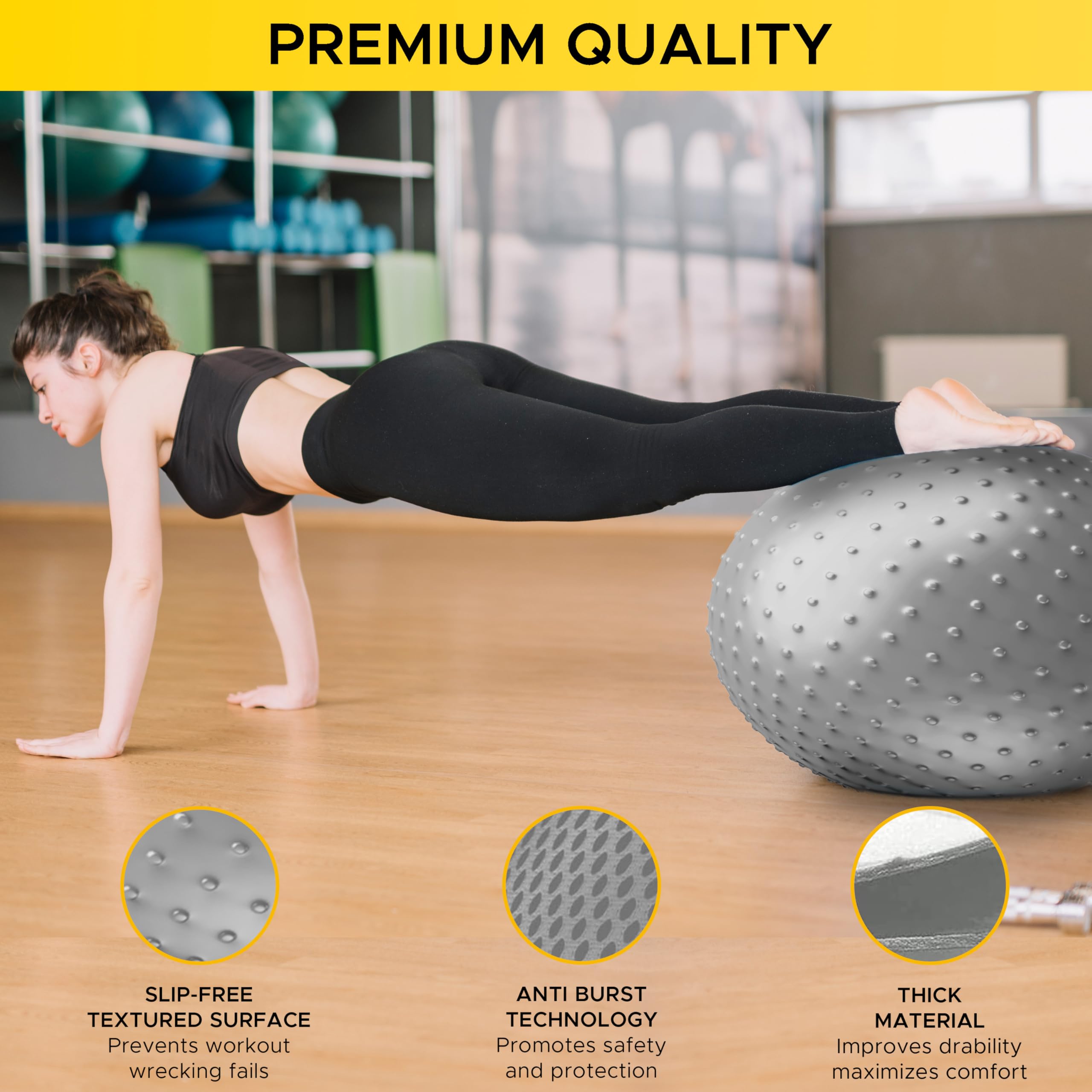 PulseITCoreSphere Anti-Burst Spiky Gym Ball with Foot Pump Exercise Stability Ball for Yoga, Pilates, Balance Training, Core Strength, Home & Office Fitness for Men & Women (75cm-Silver) 3