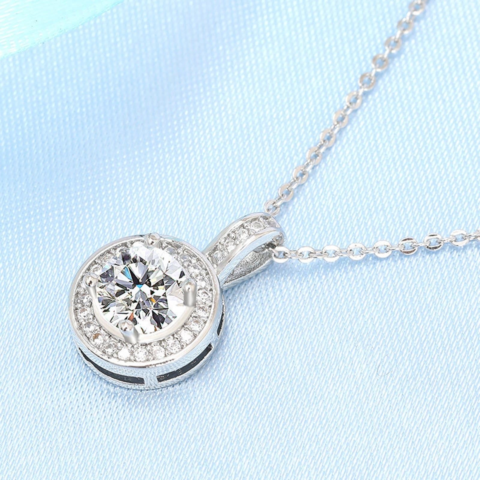 KnBoB Colgante de mujer de oro blanco 375, 9 K, sencillo, redondo, laboratorio, collar de diamantes, joyas para boda, 40 + 5 cm
