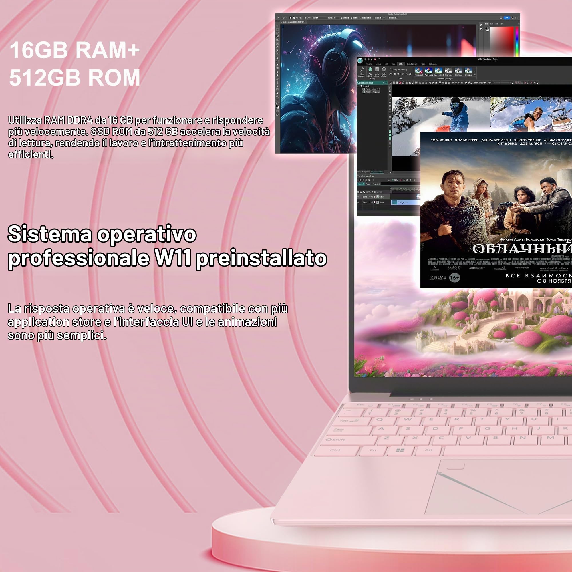 PINSTONE Computer portatile da 15,6 pollici, 16 GB DDR4 RAM, 512 GB SSD | PC portatile FHD 1920 x 1080, processore N95 fino a 3,4 GHz, PC leggero per studenti, telelavoro, ufficio e multimediale