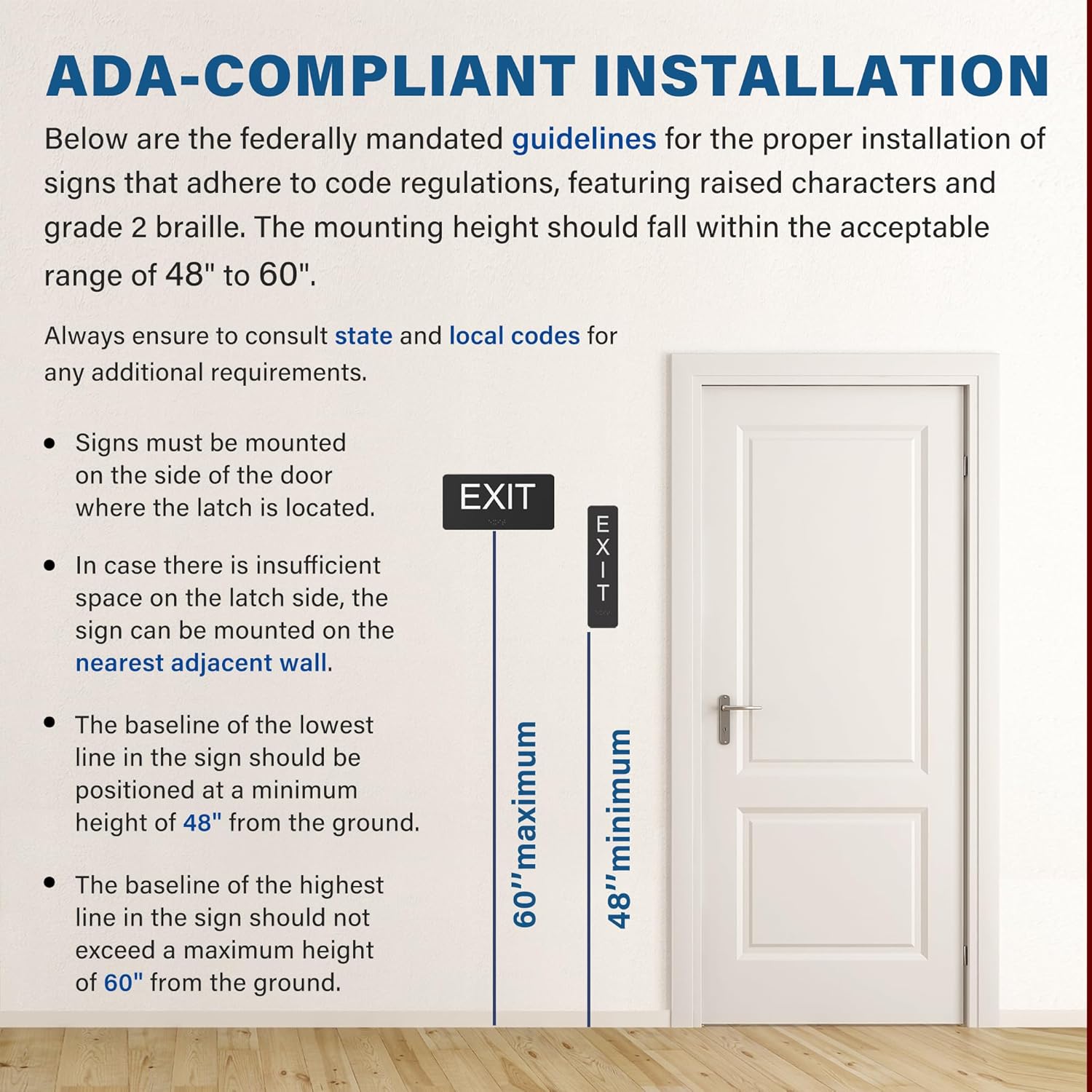 Exit Sign with Braille for Business Door - Acrylic ADA Compliant Office Door Signs for Exit with Double Sided Mounting Tape, Horizontal Exit Sign (2.8" x 5.8")
