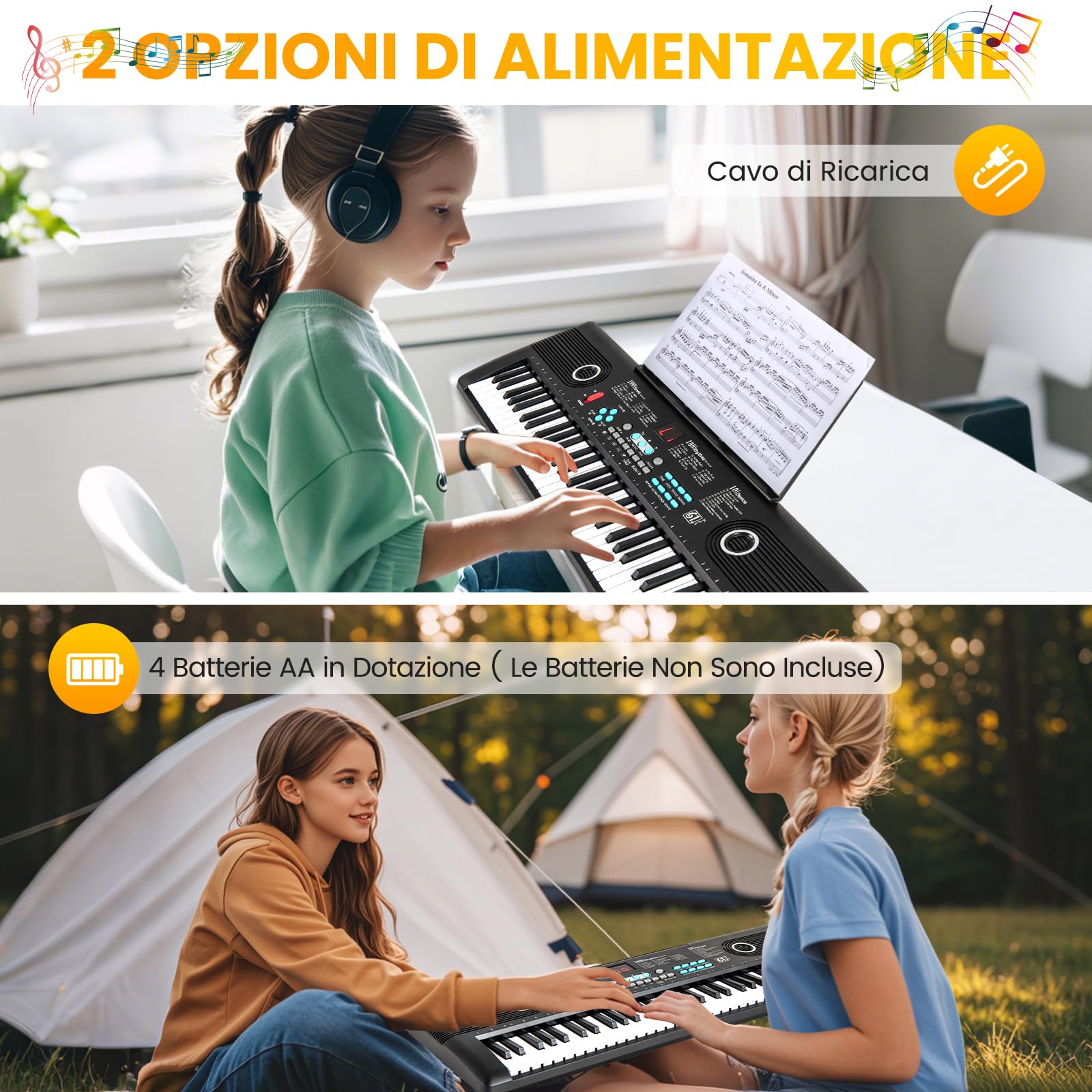 RELAX4LIFE Tastiera Elettronica a 61 Tasti, con Borsa, Microfono, Leggio, Alimentatore, per Principianti, Regalo Perfetto per Ragazze e Ragazzi