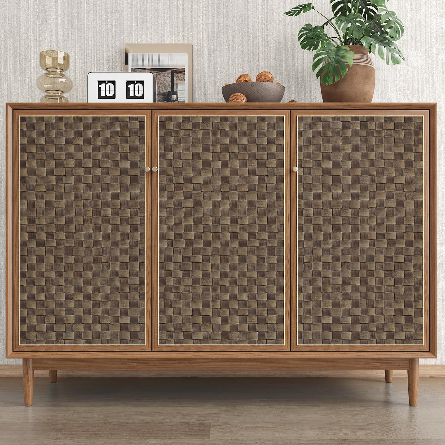 Wallercity Brown Rattan Caning Wallpaper Peel and Stick Cane Webbing Contact Paper for Countertops Self Adhesive Faux Wood Weave Wall Paper for Kitchen Bedroom Natural Woven Vinyl Wrap for Screen Door