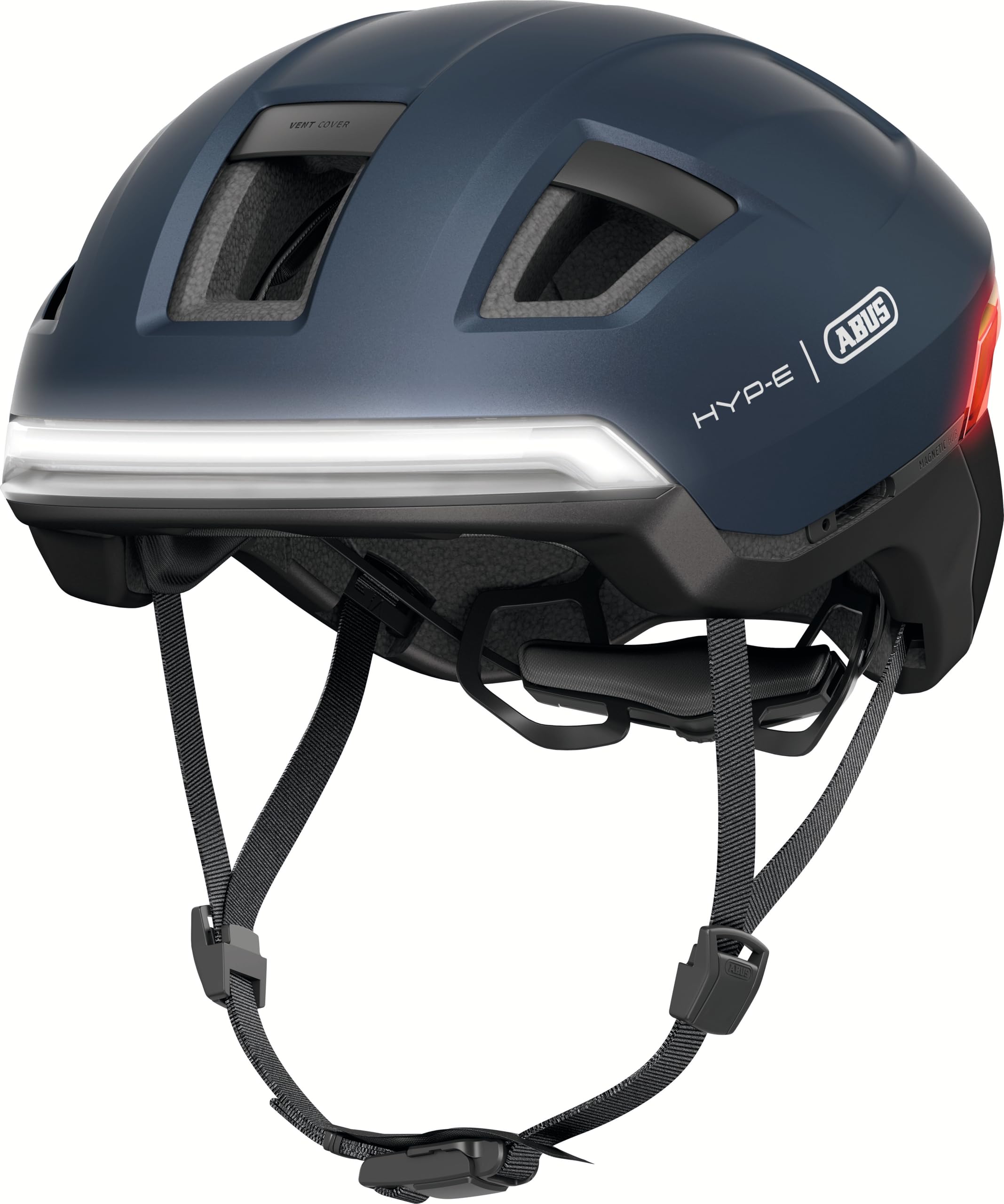 ABUS HYP-E Bicycle Helmet, Front/Rear/Turn Lights, E-Bike Compatible, Size M, Blue
