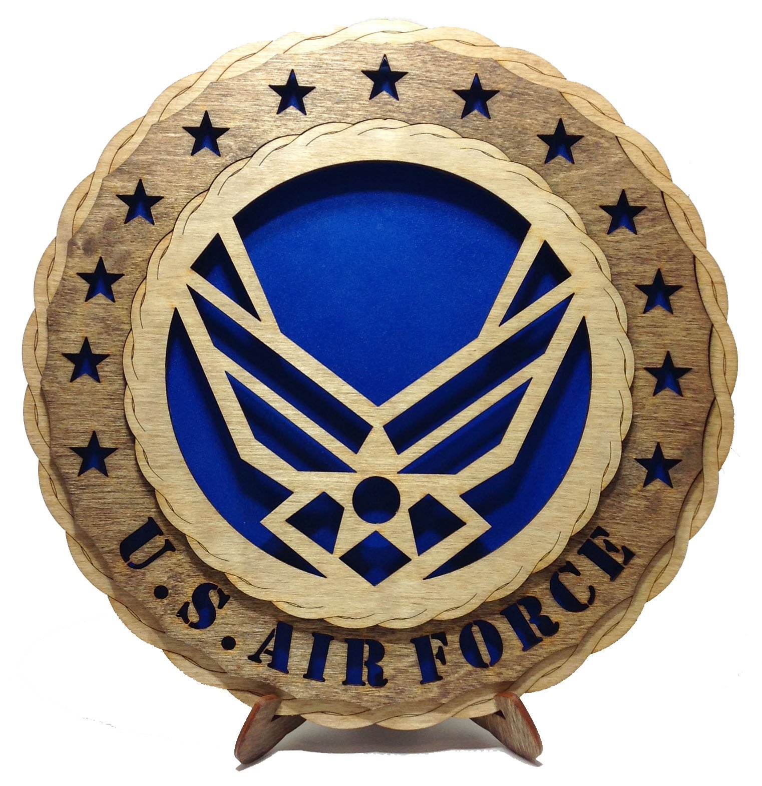 Custom Laser Accents Contemporary Air Force Wings Armed Forces Decorative Crafted Three Dimensional Wooden Wall Plaque