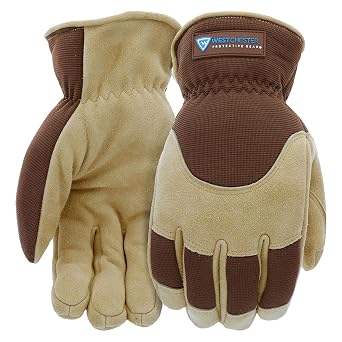 West Chester Deerskin Split-Leather Palm Mens Work Gloves, Thinsulate Lining, Winter Gloves, Tan/Brown, Large, 91510-L
