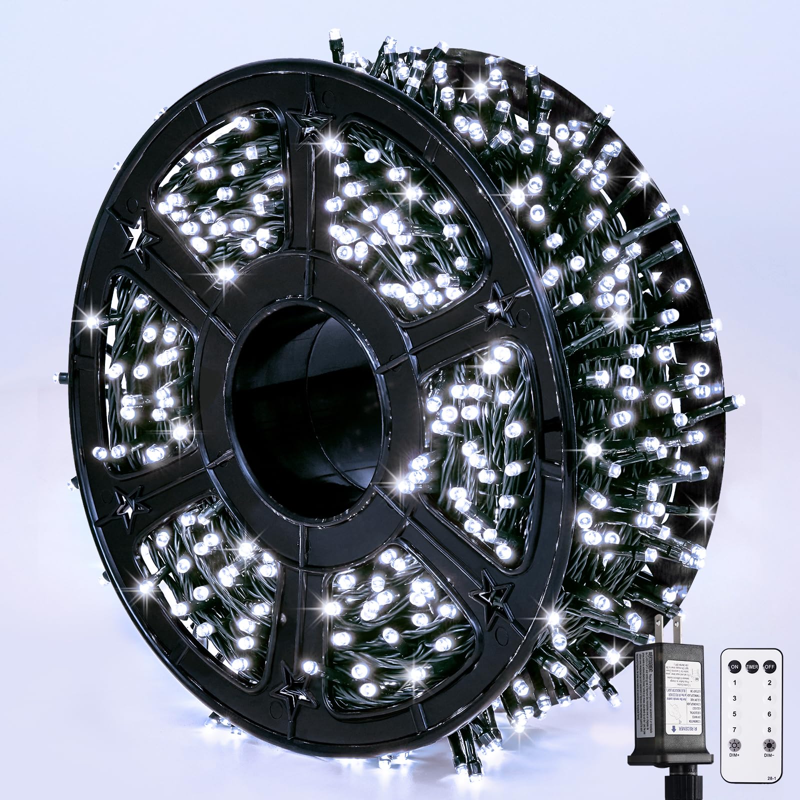 JMEXSUSS 800 luci LED bianche di Natale per esterni, 82,9 m, 8 modalità di luci per albero di Natale, filo verde, ghirlanda di luci a LED impermeabili per decorazione albero