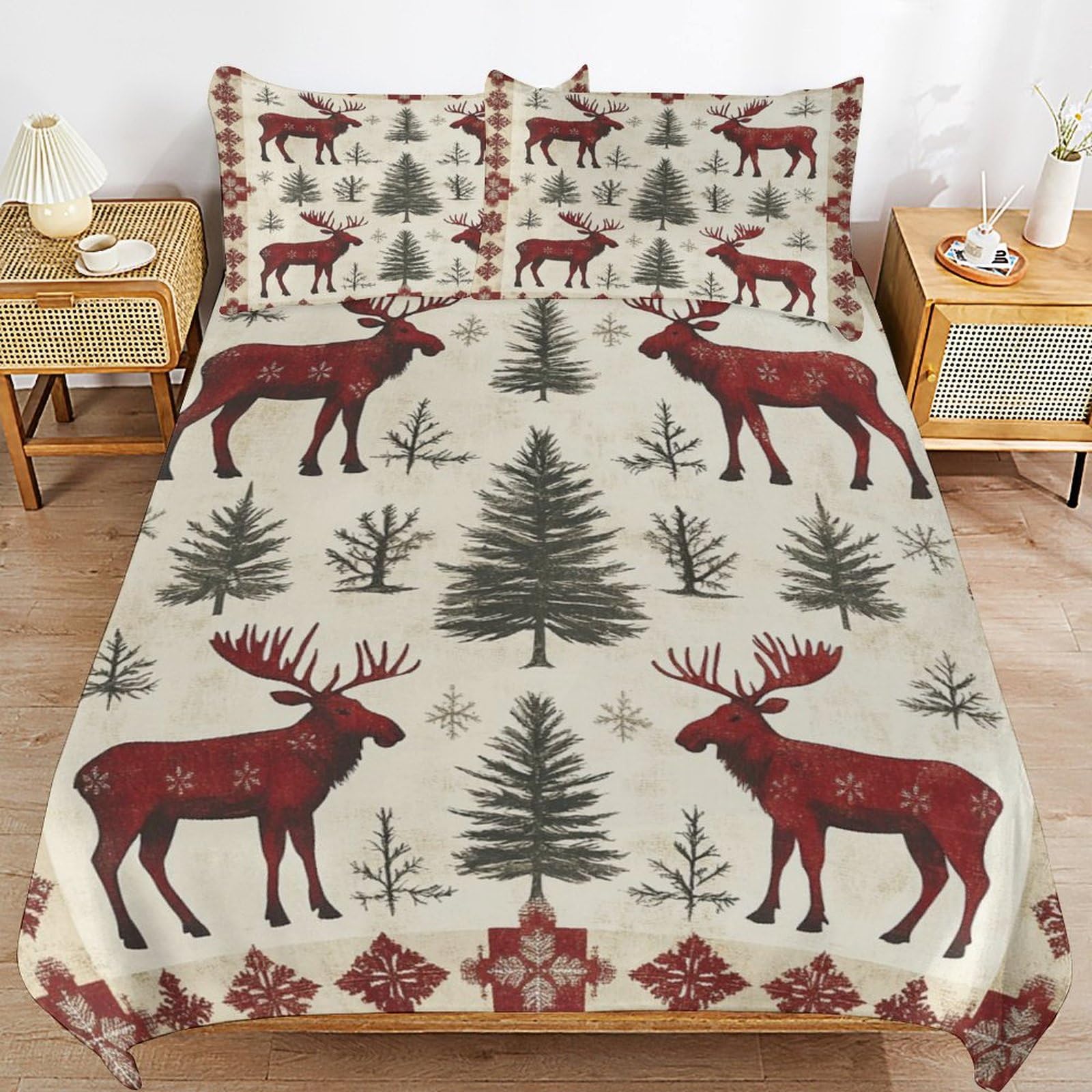 Parure de lit Père Noël housse de couette 135x200 cm et taie d'oreiller lit enfant