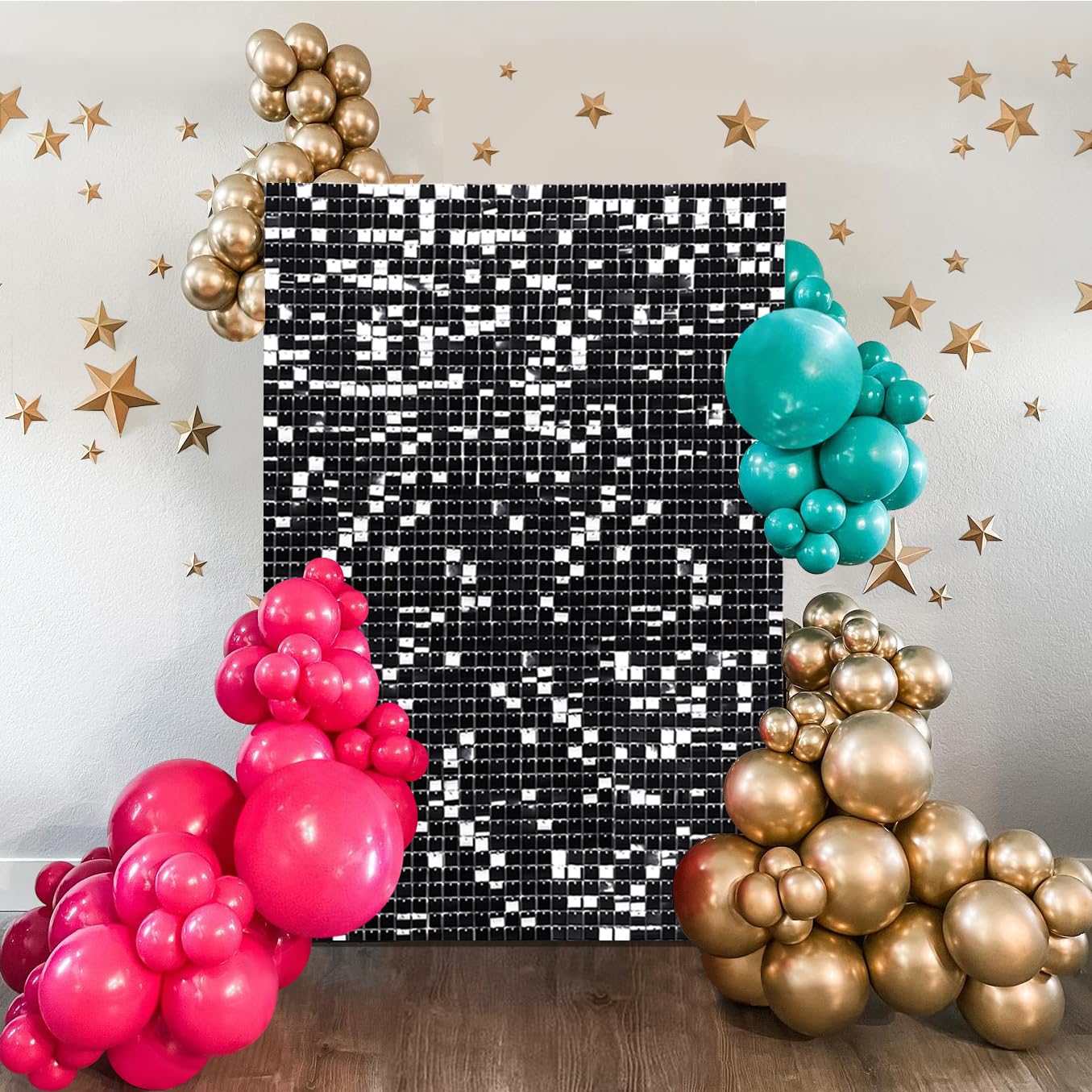 Black Backdrop Shimmer Wall Background 3FTx4FT Glitter Graduation Photo Backdrop for Party Anniversary Disco Birthday Sparkly Decorations