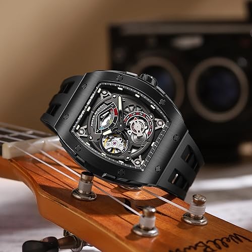 Miniatura 4 de TSAR BOMBA Relojes para hombres Reloj analógico mecánico automático para hombre, reloj de pulsera de esqueleto Tonneau, réplica de reloj, esfera