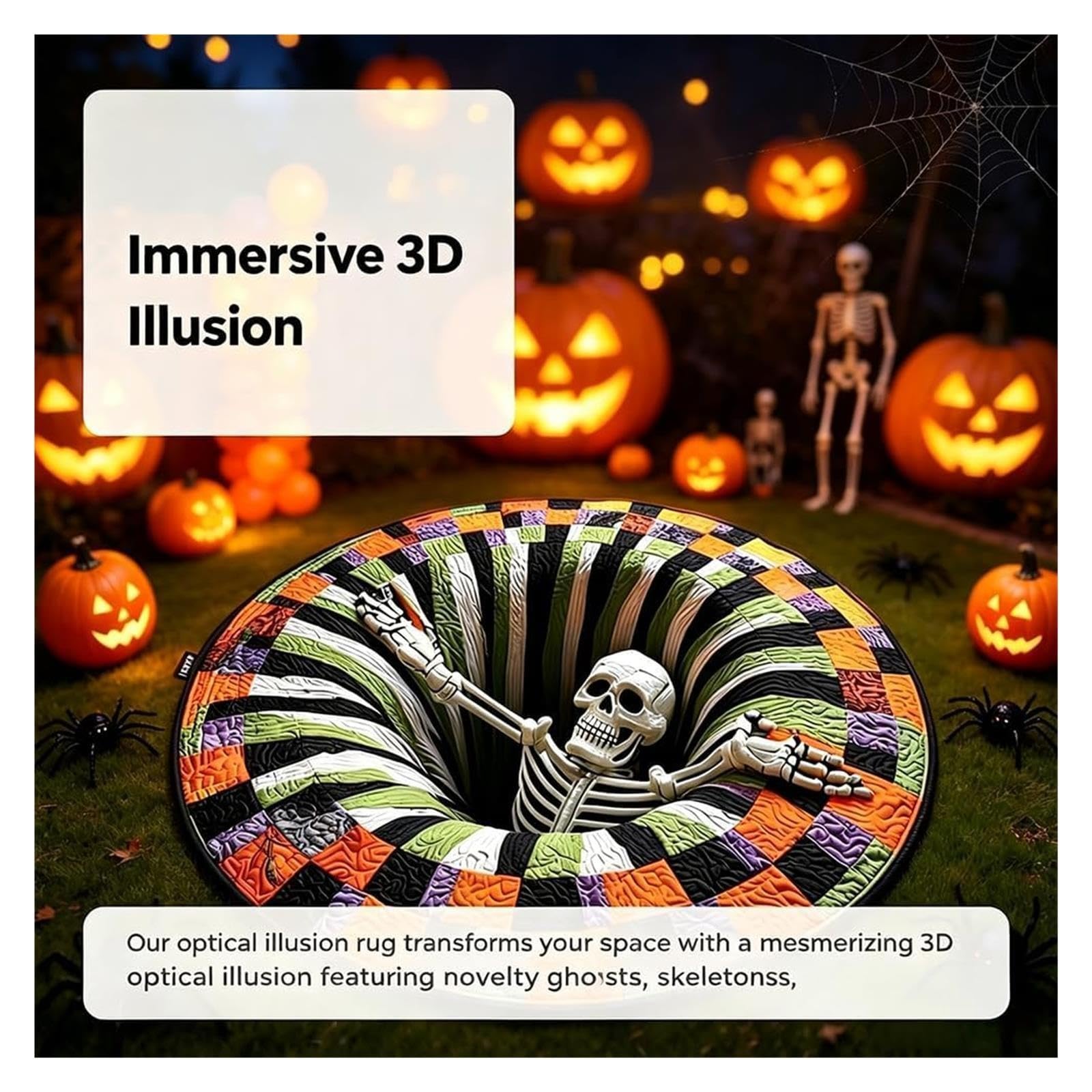 Dywan 3D na Halloween, 3D, horror 3D, okrągły dywan z antypoślizgowym spodem, miękki kryształowy aksamit, do nawiedzonego domu, salonu, akademika i imprezy z horrorem, dekoracja (#C, 120 x