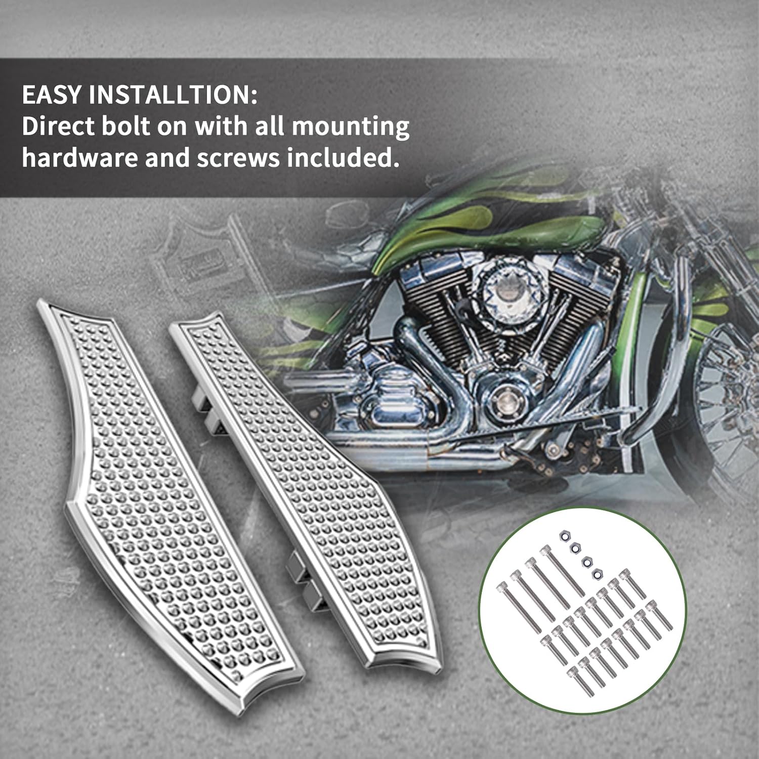 Motorcycle Driver Footpegs Vengeance Front Ride Floor Board Floorboards Fit for Harley Touring Road Glide Street Glide Electra Glide(Chrome)