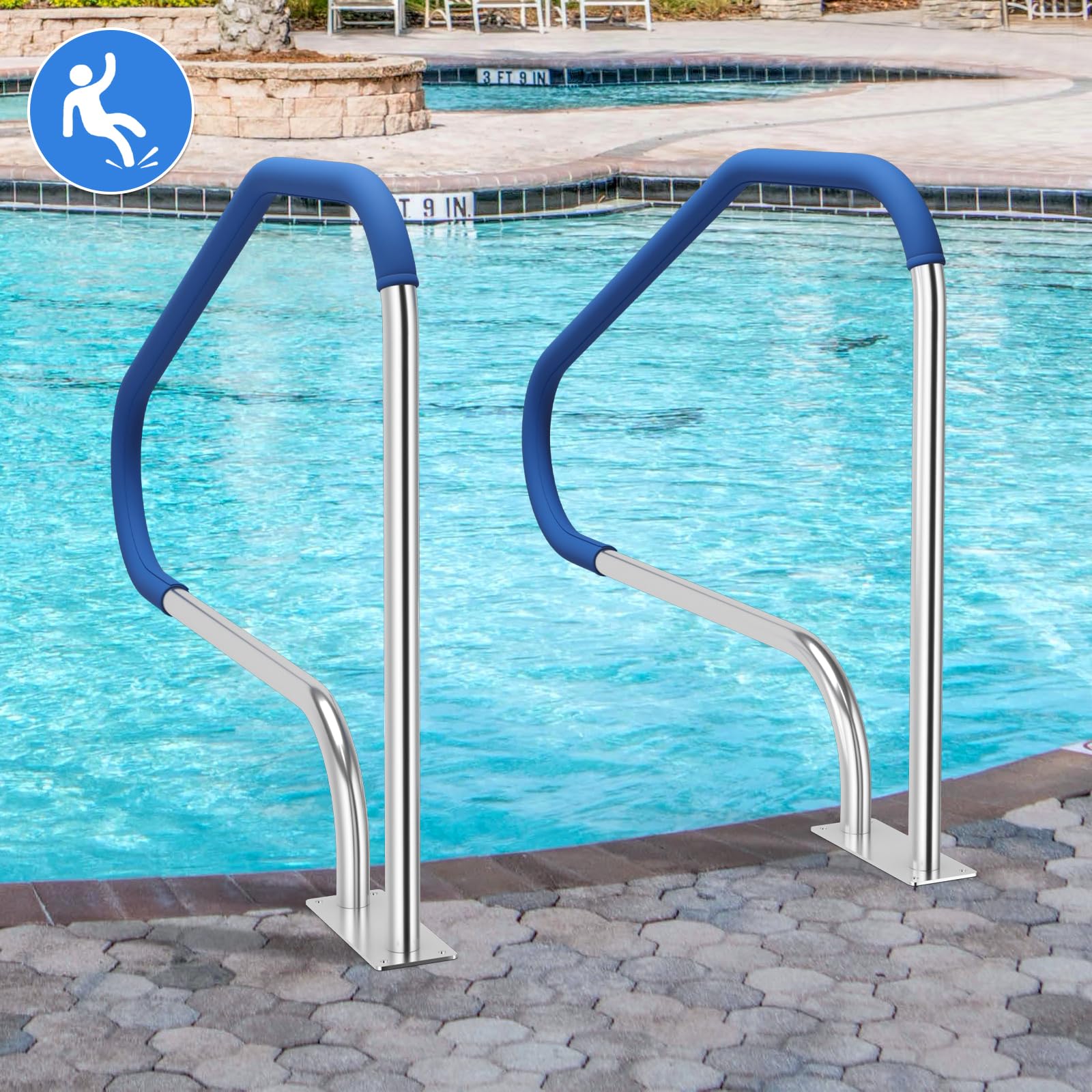 SOARS Rampe Piscine 119 X 79 CM, Main Courante Piscine en Acier Inoxydable, Charge 250 KG, avec Plaque de Base, Housse Antidérapante, Accessoires Incluses, Intérieur Extérieur pour Spa, Bain