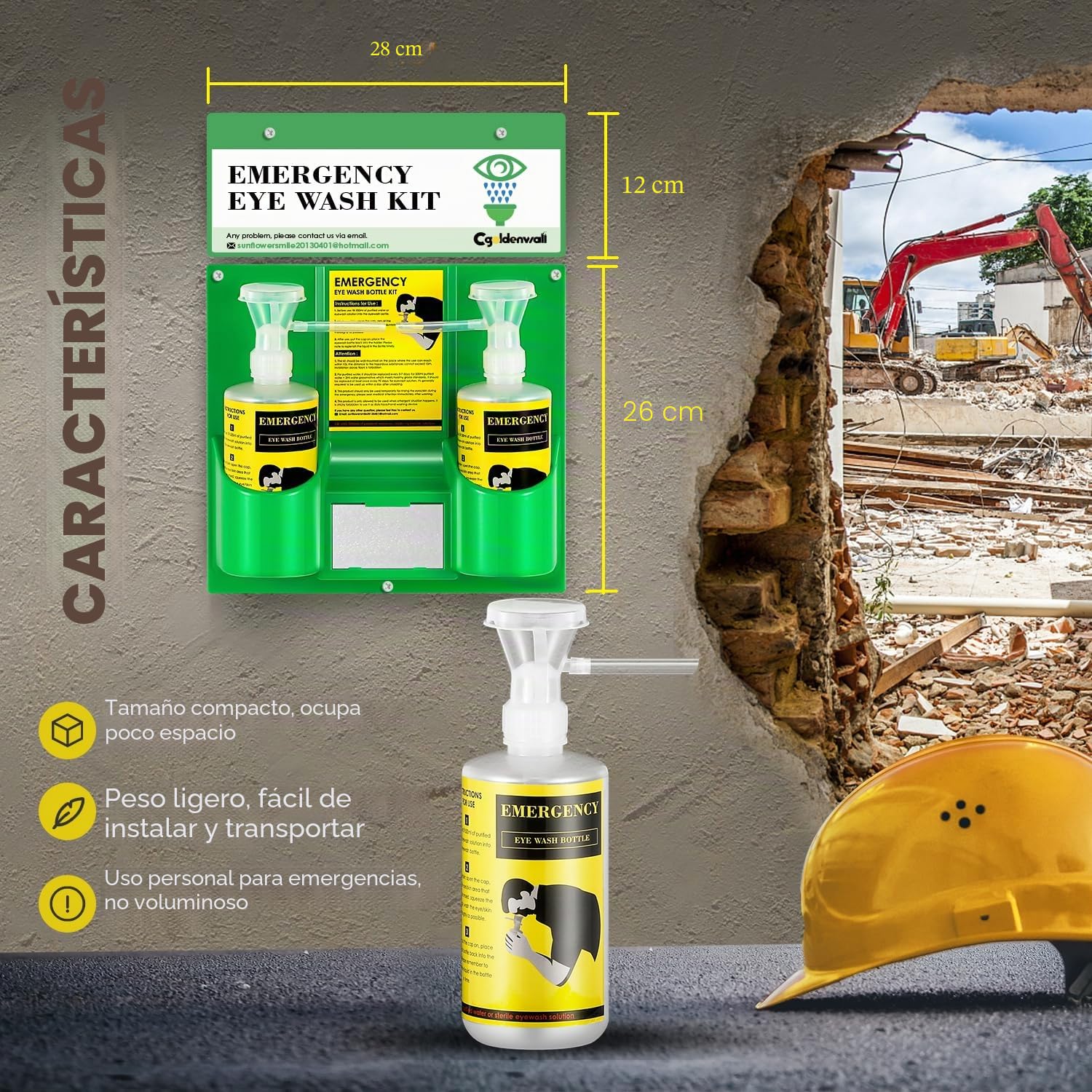CGOLDENWALL Lavaojo de Emergencia Portátil de Botella Doble 500ml Estación de Lavaojos Montada en Pared, de Polietileno No Tóxicos, Puede Combinar Perfectamente con Solución Lavaojos
