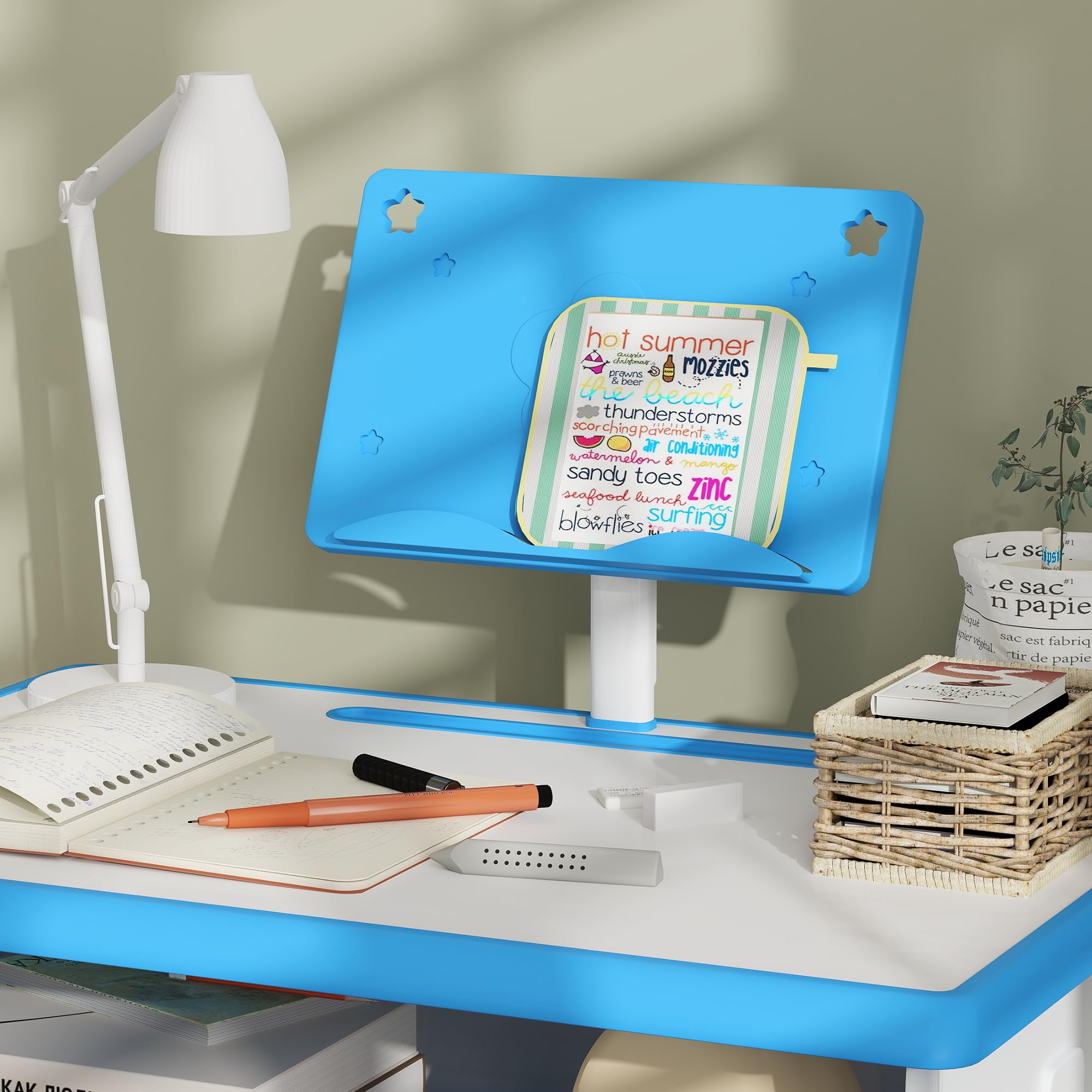 HOMCOM Juego de Escritorio y Silla para Niños de 6-12 Años Escritorio Infantil Altura Ajustable con 1 Cajón 1 Ranura para Lápiz y 1 Estante para Libros Acero 60x45x90-102 cm Azul