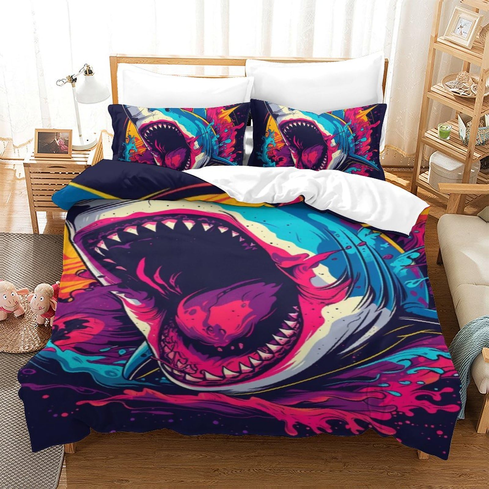 Housse de couette enfant 140x200 cm avec 2 taies d'oreiller lit simple en microfibre