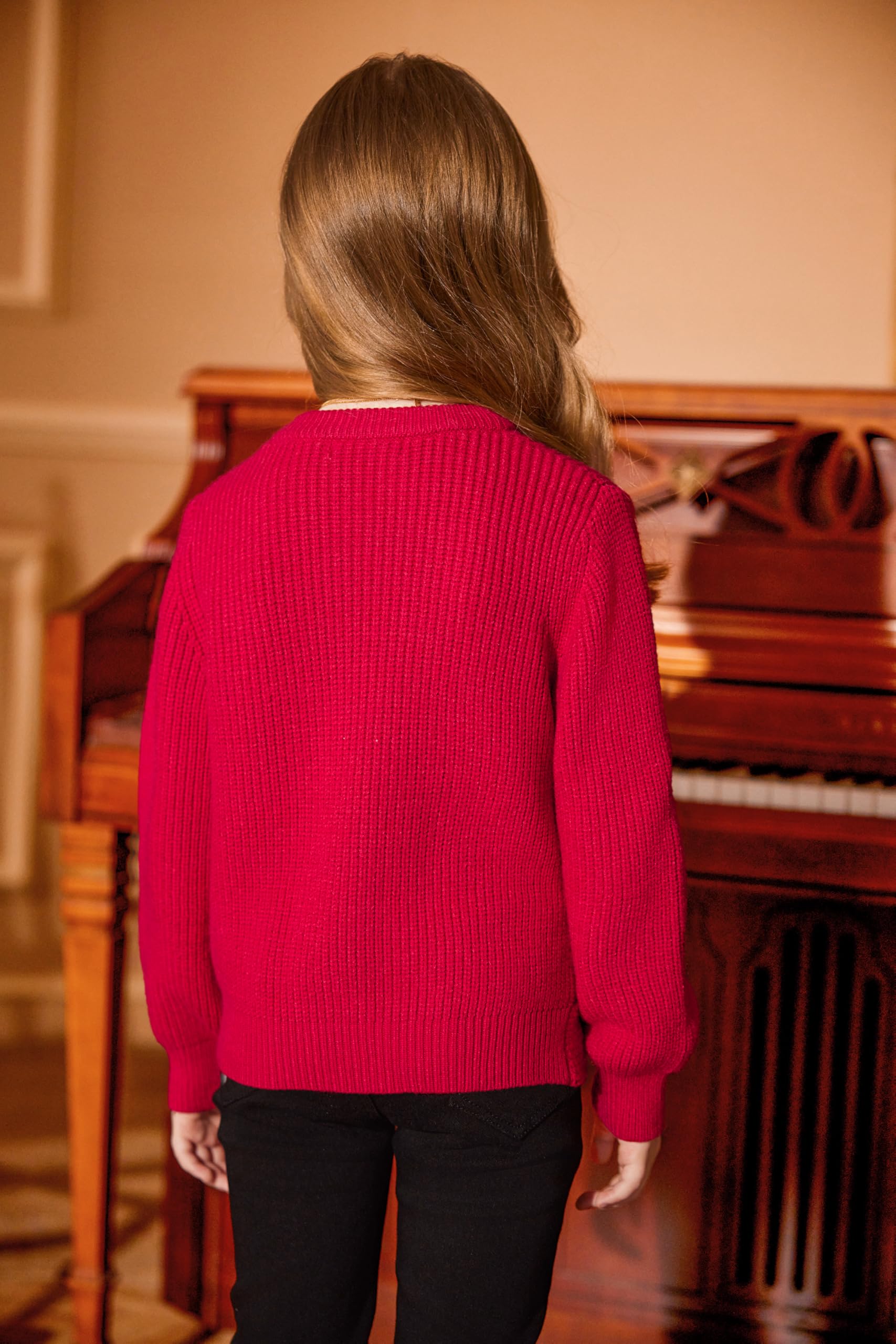 Arshiner Filles Pulls Mode Enfants Col Rond Pull Tricoté Automne Hiver Loisirs Manches Longues Tops pour Fille 5-13 Ans