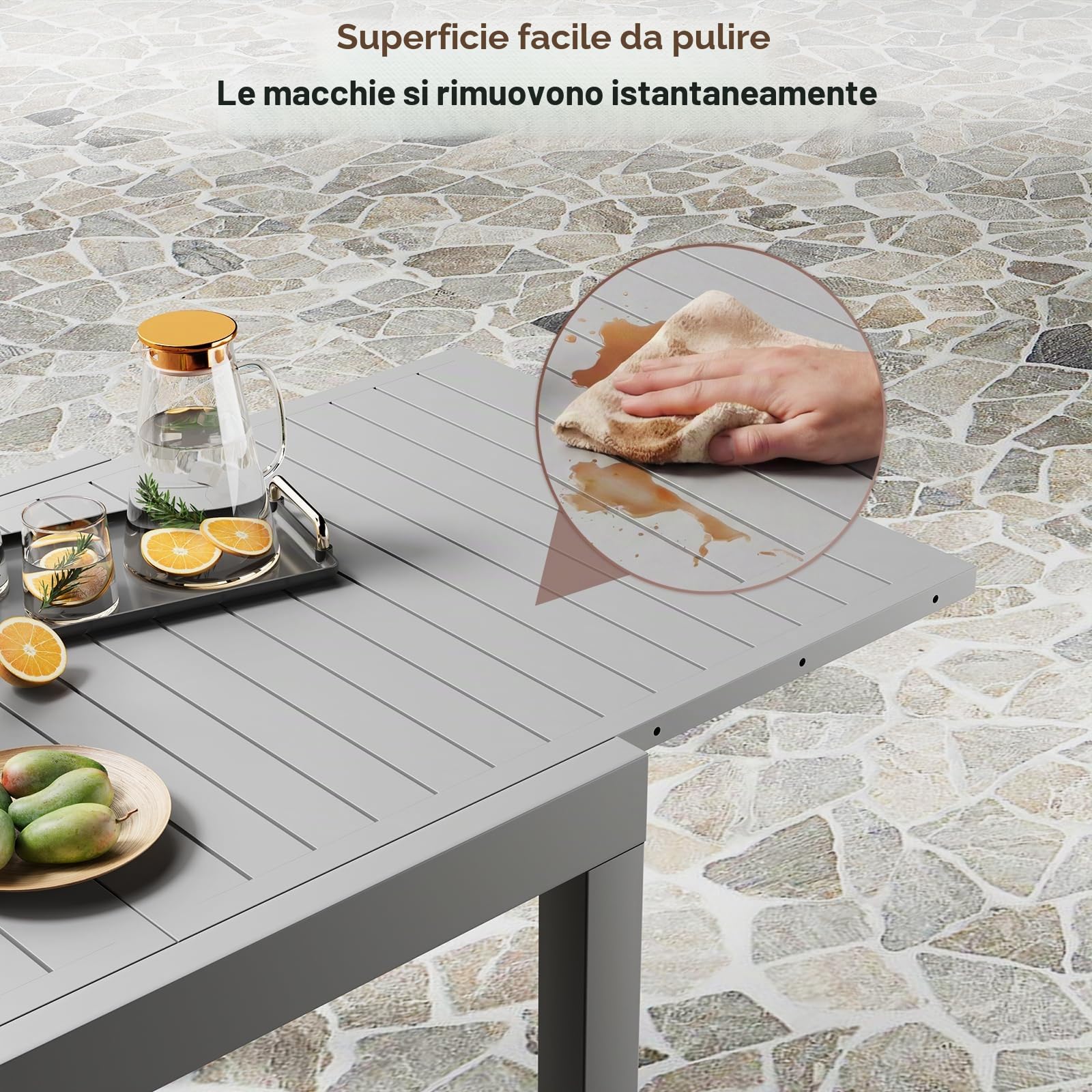 JUMMICO Tavolo da Giardino Estensibile 260x80cm per 6-10 Persone - Alluminio Antiruggine, Imputrescibile e Facile da Pulire - Design Compatto con Prolunga Resistente alle Intemperie