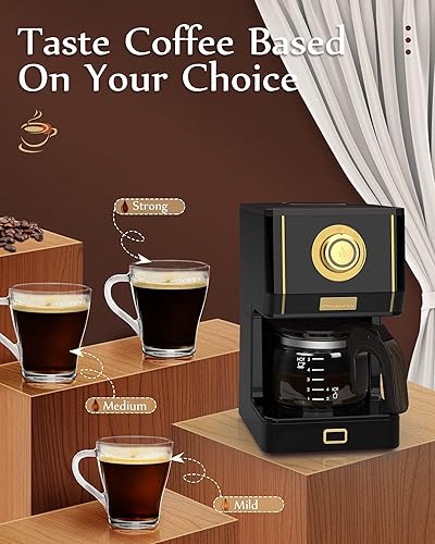 Miniatura 4 de Amaste Cafetera, Máquina de Café de Goteo Estilo Retro de 25 Oz con Jarra de Café de Vidrio con Filtro de Café Reutilizable y Tres Modos de