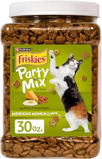 Purina Friskies Party Mix Morning Munch Crunch Cat Treats - Egg, Bacon & Cheese Flavors, 30 oz Resealable Canister