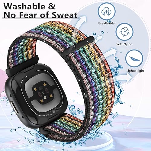 Vista 10 de Correa de nailon compatible con Fitbit Sense 2/Fitbit Sense/Fitbit Versa 4/Fitbit Versa 3 Bandas, para mujeres y hombres, correa de nailon suave