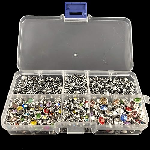 Miniatura 6 de 500 juegos de remaches de cristal de circonia cúbica de colores mezclados, remaches rápidos, remaches rápidos, tachuelas de color plateado para