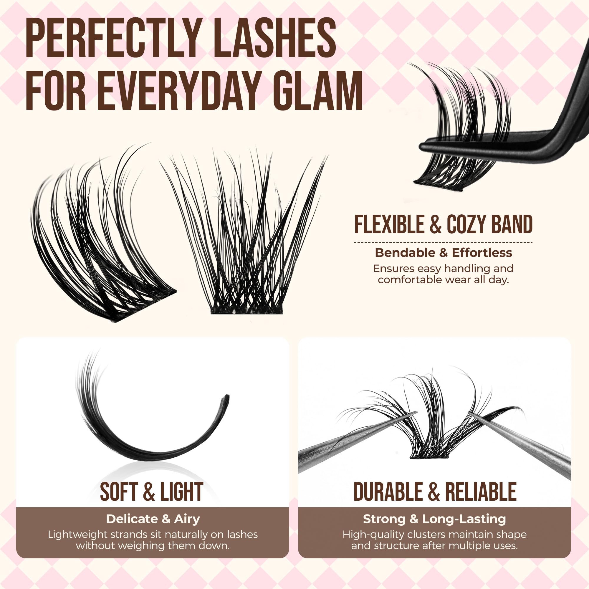 LASHVIEW Cluster Lashes 144Pcs D Curl Lash Clusters Natural Fluffy and Wispy Lashes Individual Cluster Super Thin Band Individual Eyelashes Soft and Comfortable for All Day (A14) - Image 3