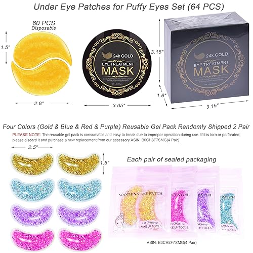 Miniatura 2 de Under Eye Patches for Puffy Eyes, 24K Gold Collagen Eye Mask, Hot Cold Treatment Cooling Gel Eye Pads for Wrinkles Dark Circles Puffiness Eye Bags
