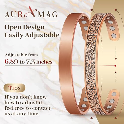 Vista 20 de Brazalete de cobre para mujer, pulsera magnética con 3500 imanes Gauss, joyería de cobre 100% puro con caja de regalo (juego de 2) Árbol de cobre