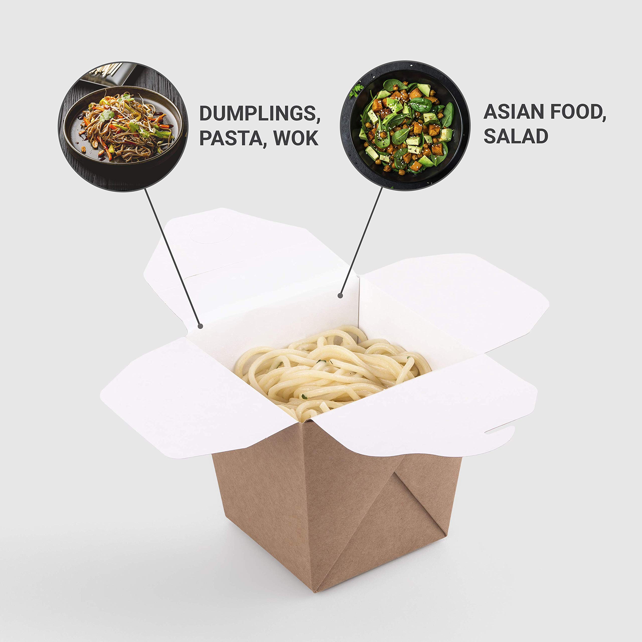 Lot De 50 Boîtes à Nouilles En Carton 750 Ml - Revêtement Intérieur Anti-graisse, Fermeture Sécurisée - Pour Plats à Emporter, Restauration, Food Truck