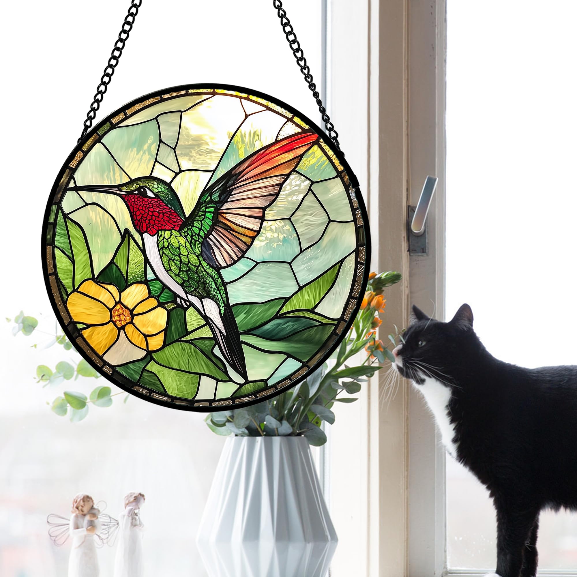 Buntglas-Fensterbehang, grüner Kolibri-Sonnenfänger für Tür, Heimdekoration, Vogel-Sonnenfänger, Weihnachten, Muttertag, Geburtstag, Geschenke für Vogelliebhaber, Frauen, Männer, Mutter und