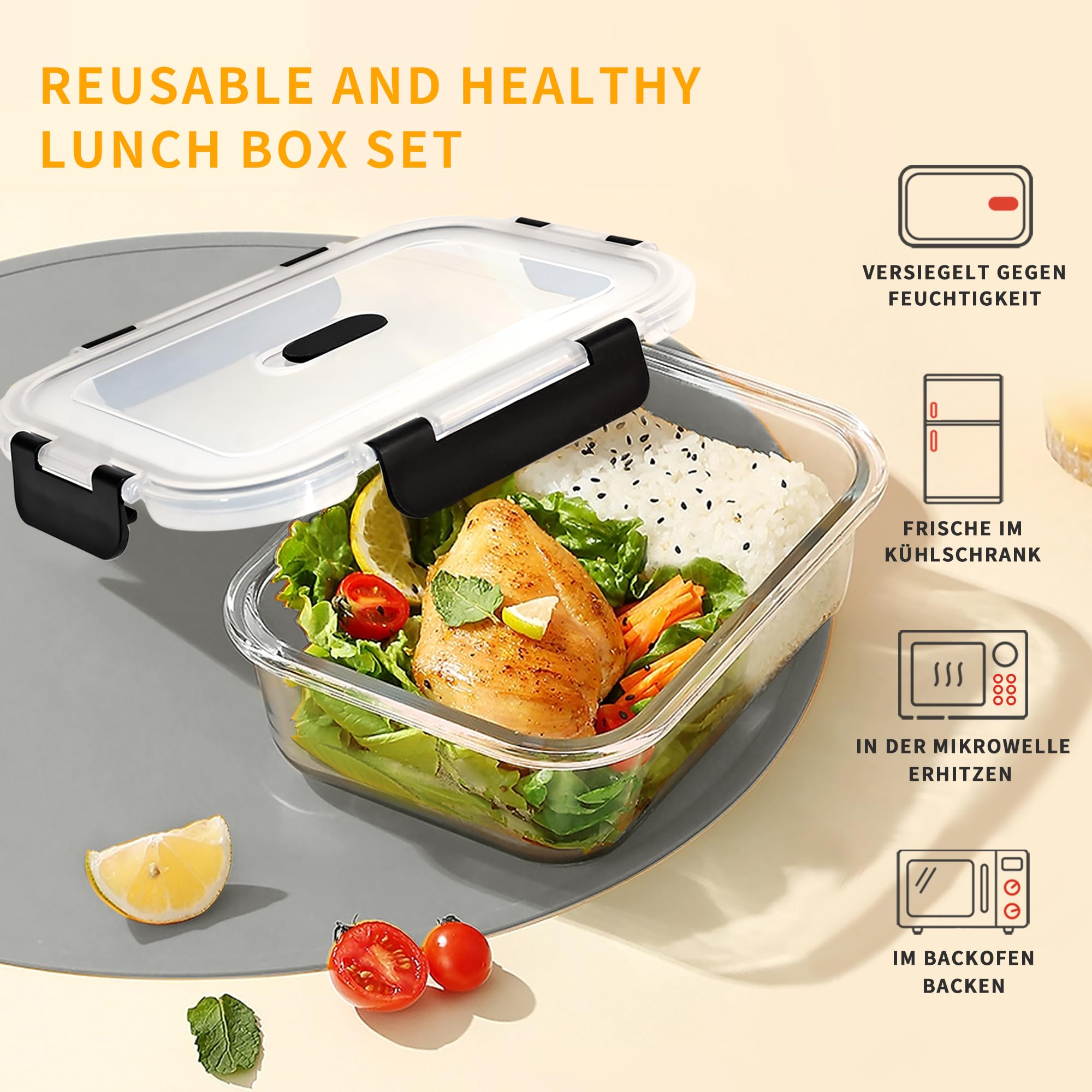 LNWSN Contenedores de Almacenamiento de Vidrio de 8 Piezas de 640 ml con Cierre a presión en los Cuatro Lados, contenedores Reutilizables Ideales para Picnics al Aire Libre
