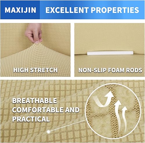 Miniatura 5 de MAXIJIN Fundas de sofá para sofá de 3 cojines, funda elástica de 1 pieza, protector de muebles con parte inferior elástica para niños y perros