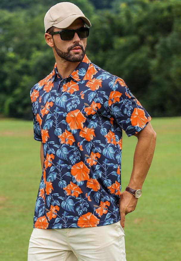 Polo estampado hawaiano para hombre manga corta miniatura 2