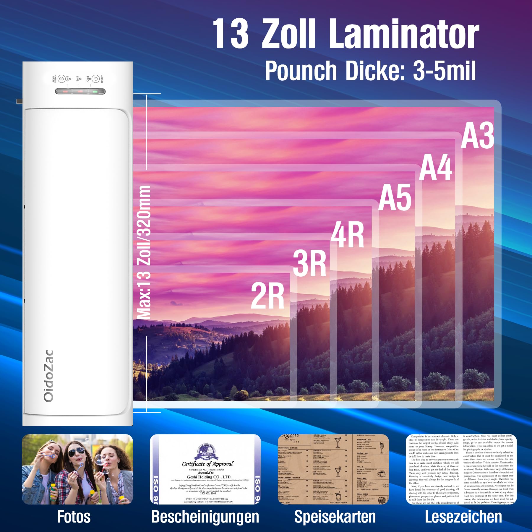 Plastificatrice A3, set 9 in 1 con 52 pellicole plastificanti