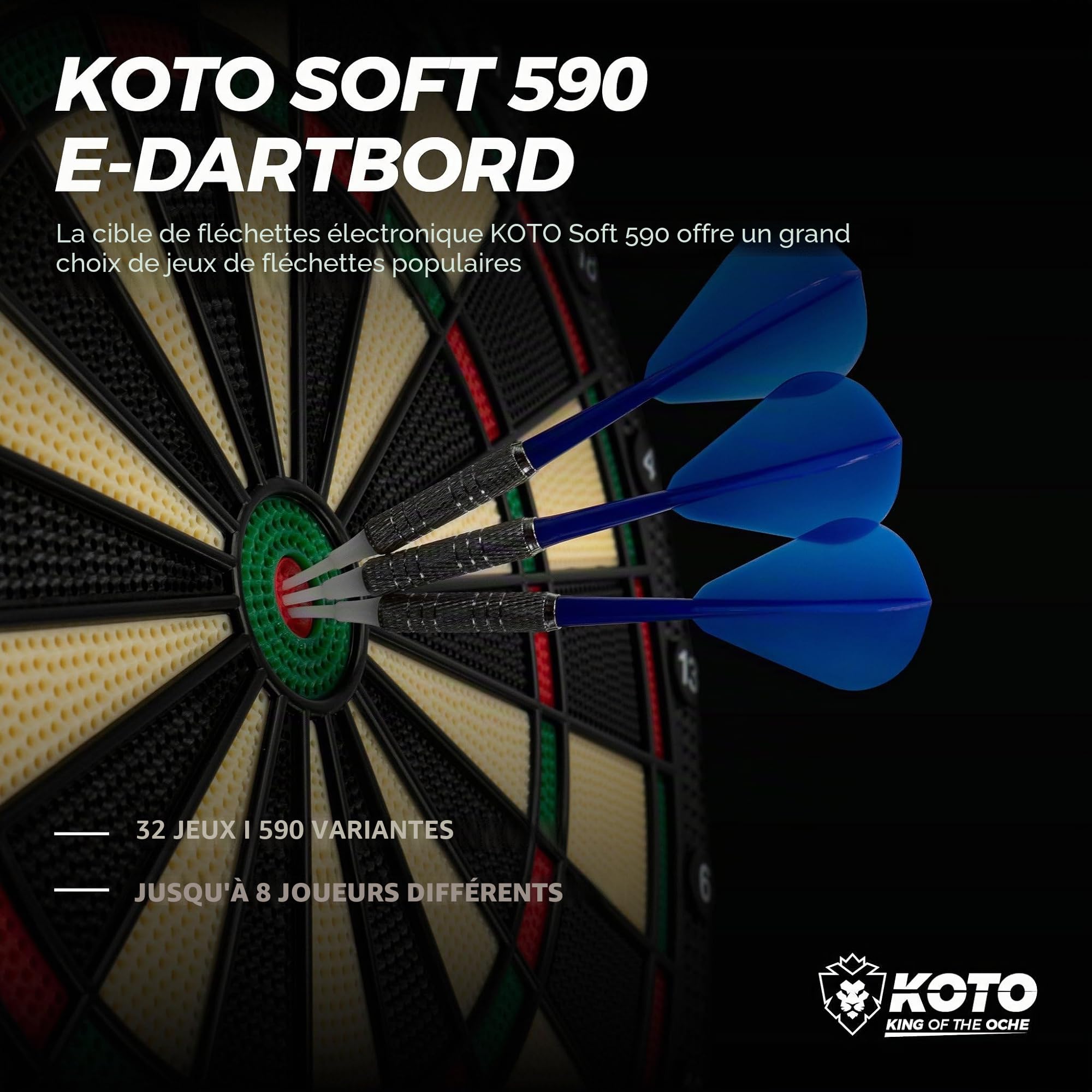 KOTO Jeu de Fléchette Électronique Soft 590 sans Fil, 6 Fléchettes, 32 Jeux, 590 Variantes, Portable