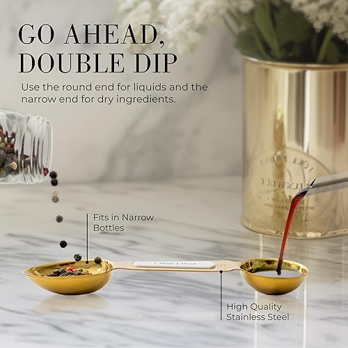 Miniatura 8 de Styled Settings Juego de utensilios de cocina de 15 piezas, color blanco y dorado, incluye soporte y cucharas medidoras de acero inoxidable,