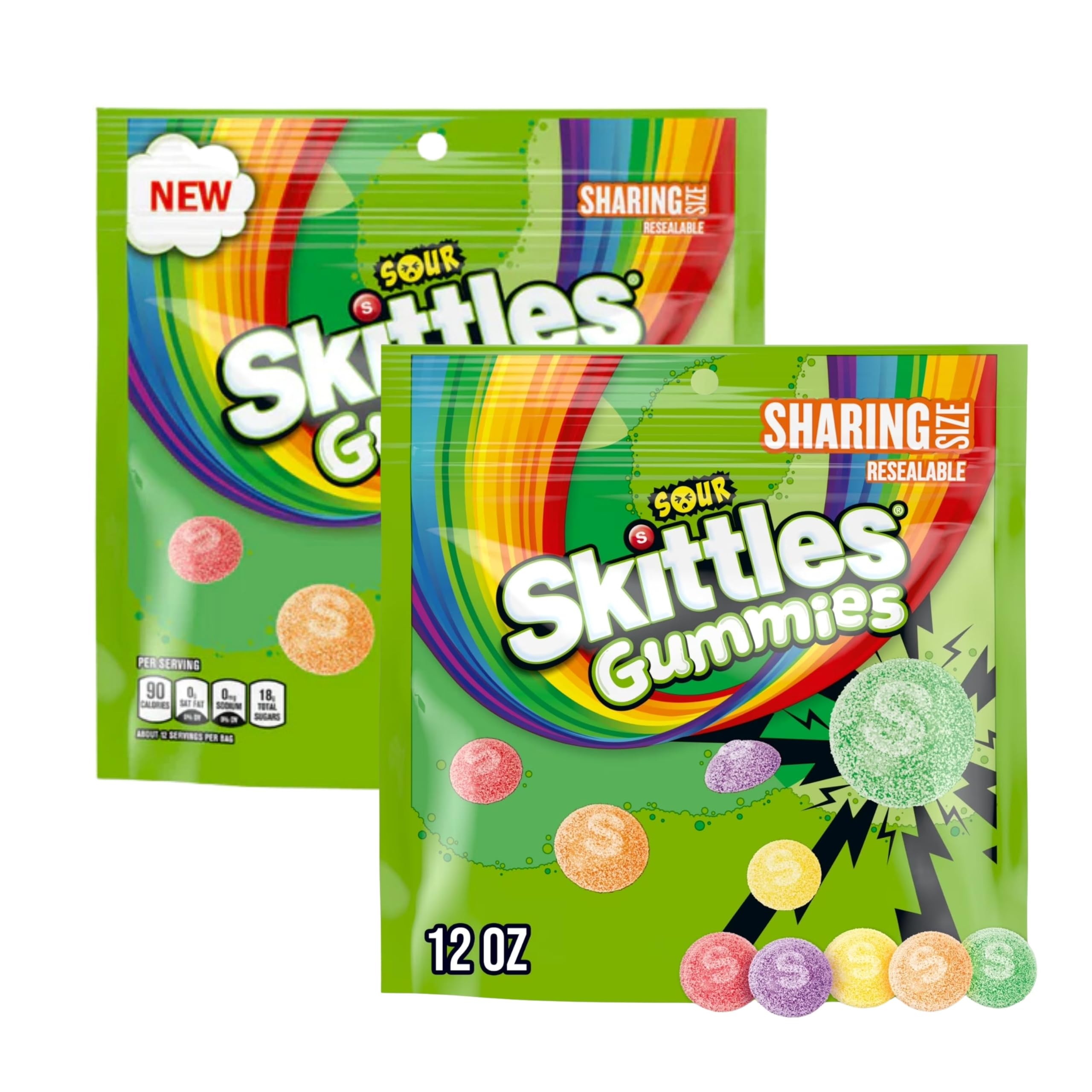 X Skittles Collab Sours Gummies 12-Oz Chewy Gummy Soft Candy Mixed Fruit Flavored Snacks Resealable Share Size Pouch Bulk (2-Pack)
