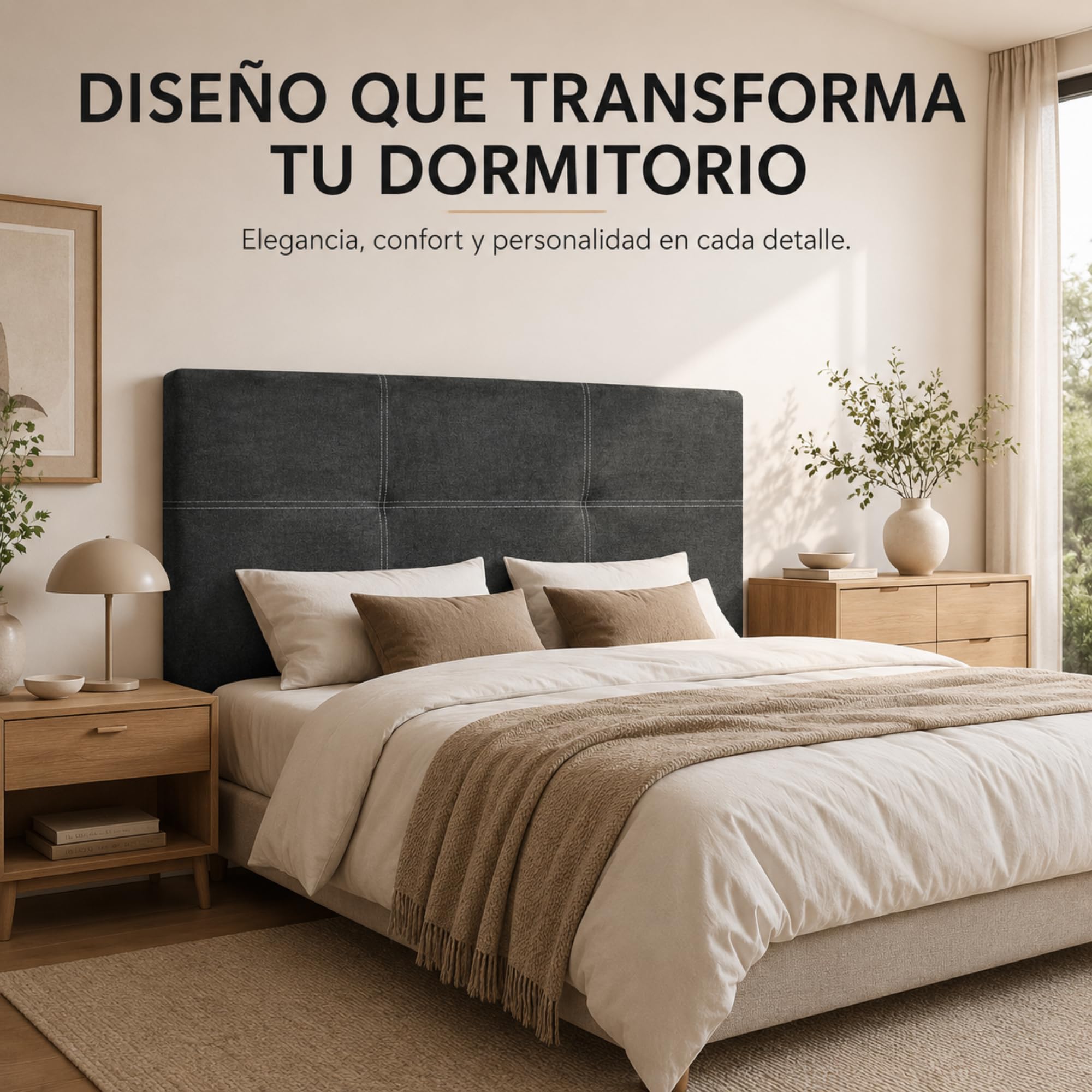 FISIO Dreams Cabecero Tapizado Tela Nido Lola para Cama 90, 105, 135, 150, 160, 180 y 200cm | Cabezal Acolchado Moderno | Tela Acualine Repelente al Agua | Fabricado en España