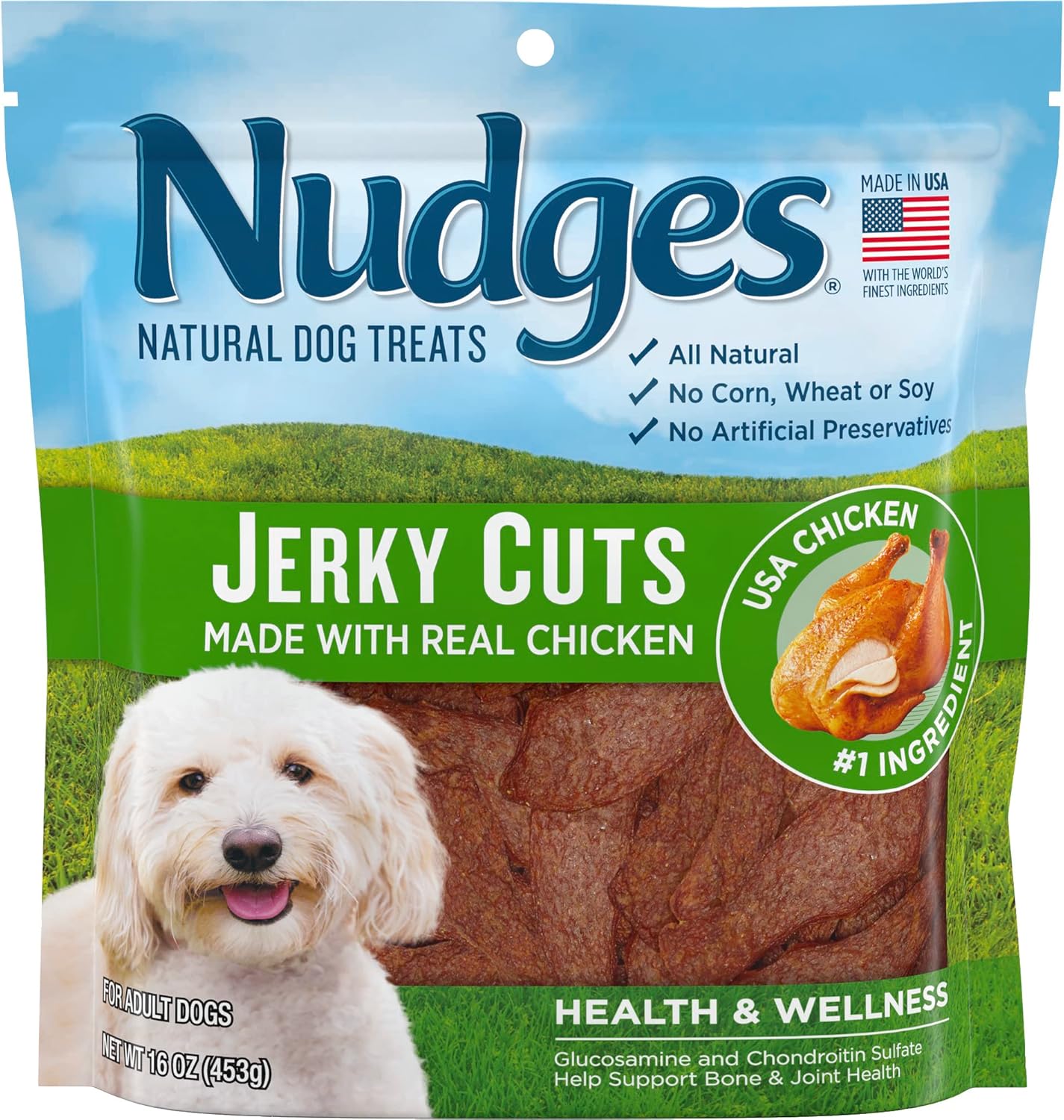 Nudges Blue Buffalo Nudges Jerky Cuts Natural Dog Treats, Chicken, 16oz Bag