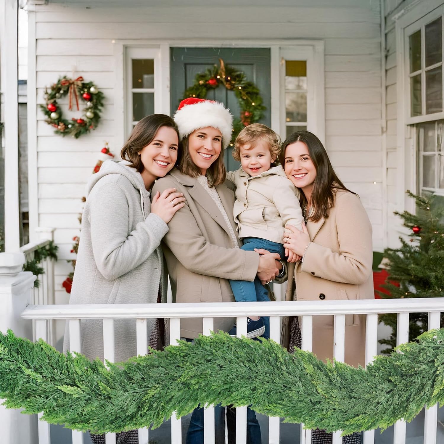 Christmas Cedar Garland with Soft Thickness Pine,Thick and Lush,Artificial Green Faux Cedar Pine Garland for Christmas Winter Home Mantel Fireplace Holiday Party Décor (9FT)