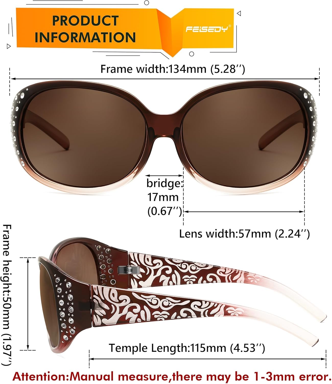 FEISEDY Women's Polarized Sunglasses Wrap Around Rhinestone Design Fashion Sunnies UV400 Protection B1091 - Image 5