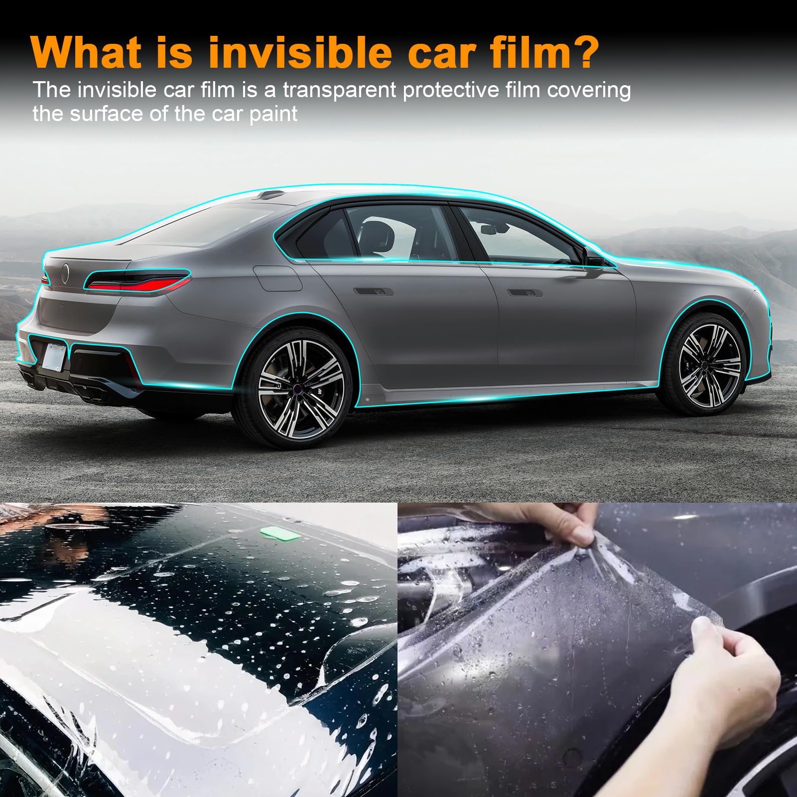 PPF Lackschutzfolie für BMW 7er G70 i7 2023 2024 8.5mil TPU Vorgeschnittene Selbstklebende Lackschutzfolie Transparent Zubehör (Frontbügel+Scheinwerfer 4Stück)
