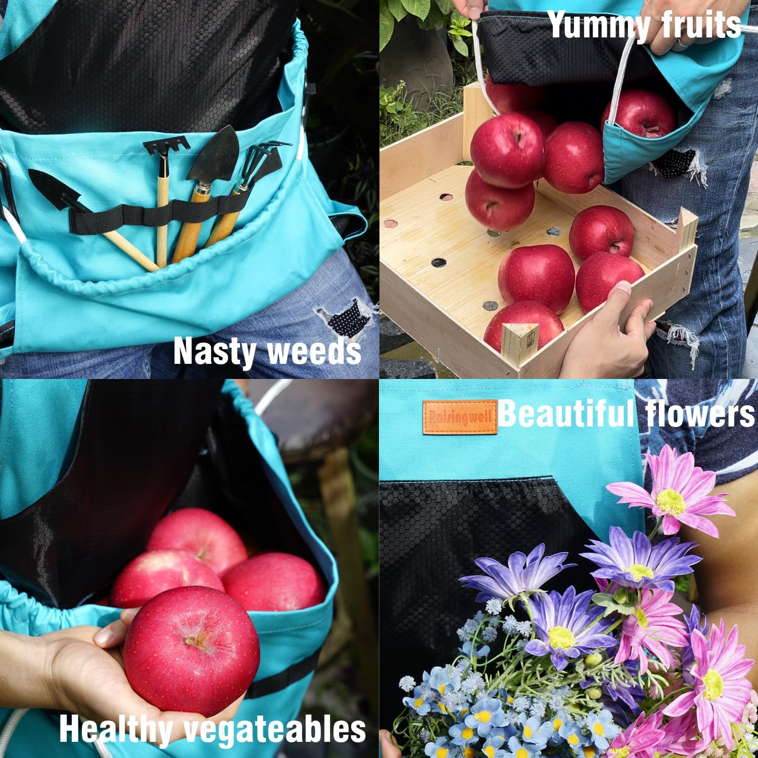 Raisingwell Gardening Apron with Pockets for Women, Adjustable, Washable, Garden Harvest Pouch with Quick Release Pockets