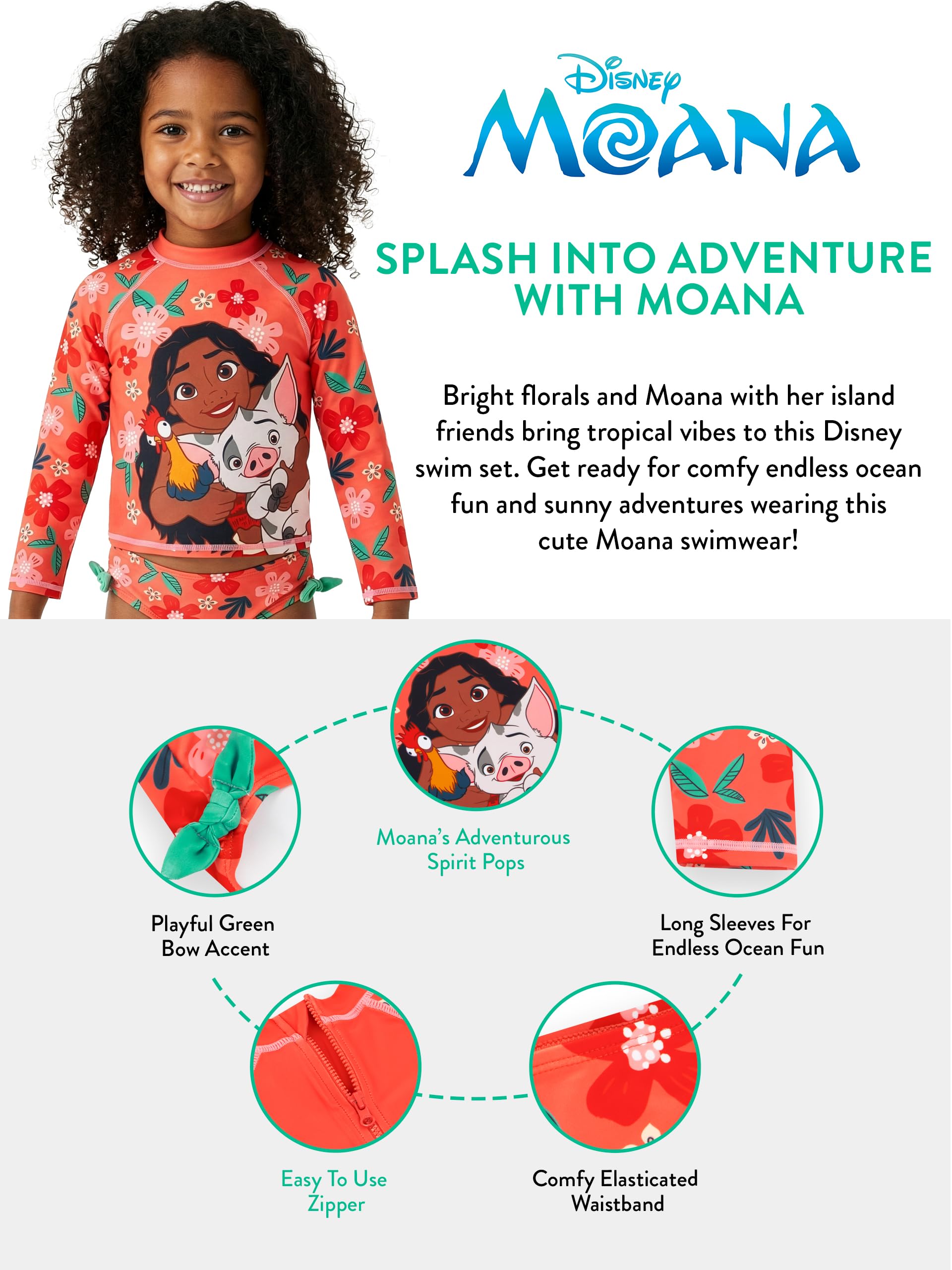 Disney Moana Bañador Natacion Niña, Bañador Niña Manga Larga con Arcos, Traje De Baño De Dos Piezas Moana - 5